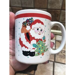 Vintage Santa Christmas Tree mug coffee Tea Holiday Gift retro nostalgic‎ 3 1/2"
